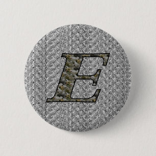 Badge Rond 5 Cm Monogramme initial E Hydrangea Bouton floral