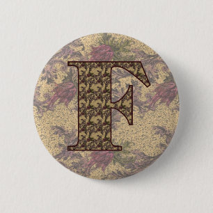 Badge Rond 5 Cm Monogramme initial F élégant bouton floral