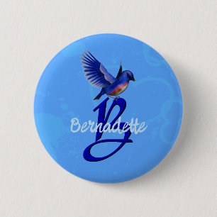Badge Rond 5 Cm Monogramme Initiale B Personnalisé Bluebird