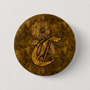 Badge Rond 5 Cm Monogramme Initiale C Élégante Fleur de Pivoine en