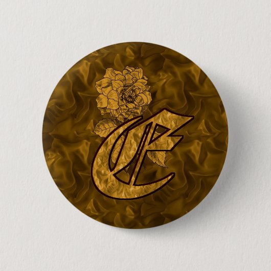 Badge Rond 5 Cm Monogramme Initiale E Élégante Pivoine Or (Devant)