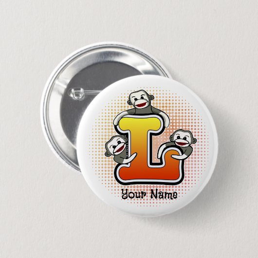 Badge Rond 5 Cm Monogramme L Sock Monkey (Devant & derrière)