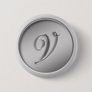 Badge Rond 5 Cm Monogramme "Lettre V"
