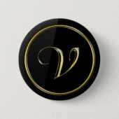 Badge Rond 5 Cm Monogramme "Lettre V" (Devant)