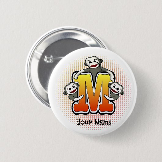 Badge Rond 5 Cm Monogramme M Sock Monkey (Devant & derrière)