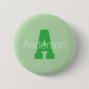Badge Rond 5 Cm Monogramme Moderne Gras Vert Pâle et Kelly