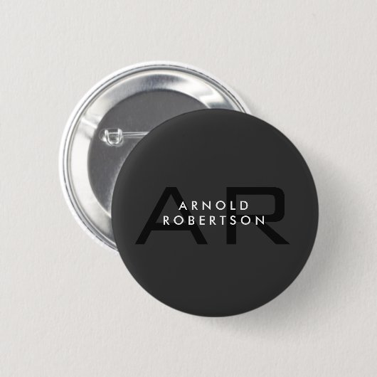 Badge Rond 5 Cm Monogramme moderne Gris clair tendance Ajouter un (Devant & derrière)