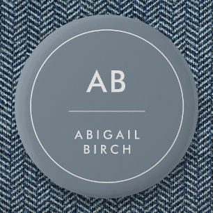 Badge Rond 5 Cm Monogramme Moderne Minimale Gris Bleu Dusky