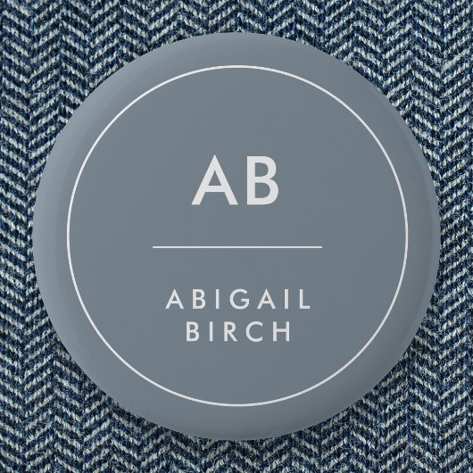 Badge Rond 5 Cm Monogramme Moderne Minimale Gris Bleu Dusky