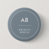 Badge Rond 5 Cm Monogramme Moderne Minimale Gris Bleu Dusky (Devant)
