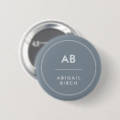 Badge Rond 5 Cm Monogramme Moderne Minimale Gris Bleu Dusky (Devant & derrière)
