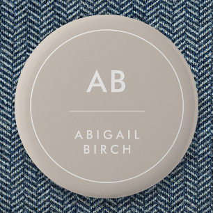 Badge Rond 5 Cm Monogramme Moderne Minimaliste Taupe naturelle