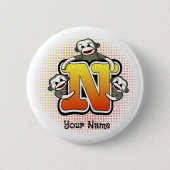 Badge Rond 5 Cm Monogramme N Sock Monkey (Devant)