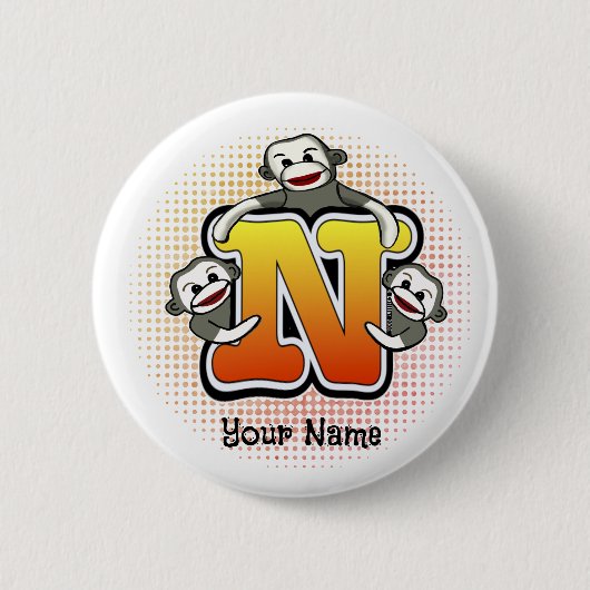 Badge Rond 5 Cm Monogramme N Sock Monkey (Devant)
