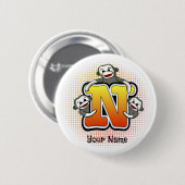 Badge Rond 5 Cm Monogramme N Sock Monkey (Devant & derrière)