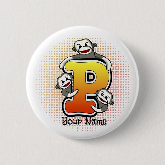 Badge Rond 5 Cm Monogramme P Sock Monkey (Devant)