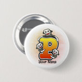 Badge Rond 5 Cm Monogramme P Sock Monkey (Devant & derrière)