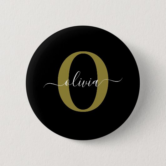 Badge Rond 5 Cm Monogramme personnalisé Nom du script Black White (Devant)