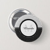 Badge Rond 5 Cm Monogramme Pois noir et blanc avec nom (Devant & derrière)