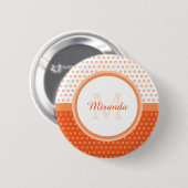 Badge Rond 5 Cm Monogramme Pois orange et blanc avec nom (Devant & derrière)