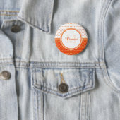 Badge Rond 5 Cm Monogramme Pois orange et blanc avec nom (En situation)