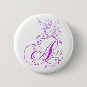 Badge Rond 5 Cm Monogramme Princesse Fairy -A- Bouton