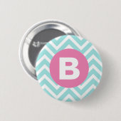 Badge Rond 5 Cm Monogramme rose chevron bleu clair tendance (Devant & derrière)