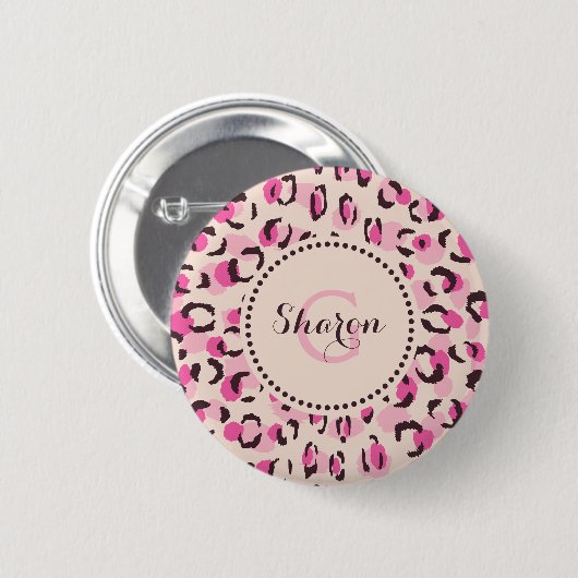 Badge Rond 5 Cm Monogramme rose chic moderne de motif d'impression (Devant & derrière)