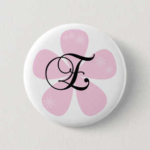 Badge Rond 5 Cm Monogramme rose E de fleur