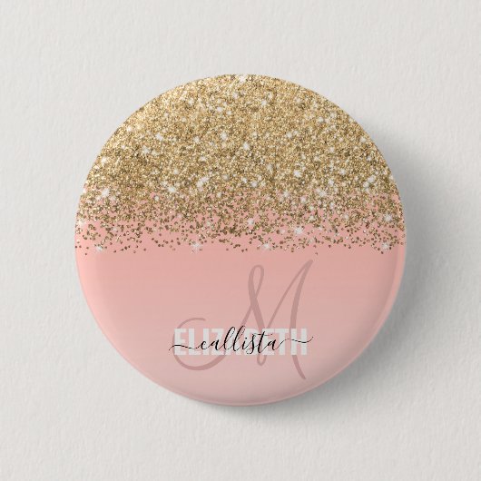 Badge Rond 5 Cm Monogramme rose Fille Chic Gold Confetti (Devant)