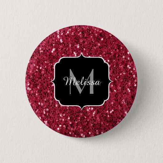 Badge Rond 5 Cm Monogramme rose foncé magenta faux scintillants (Devant)