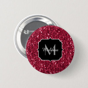 Badge Rond 5 Cm Monogramme rose foncé magenta faux scintillants