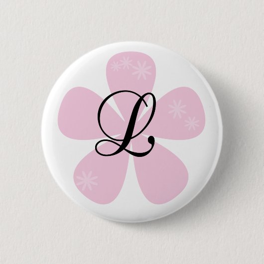 Badge Rond 5 Cm Monogramme rose L de fleur (Devant)