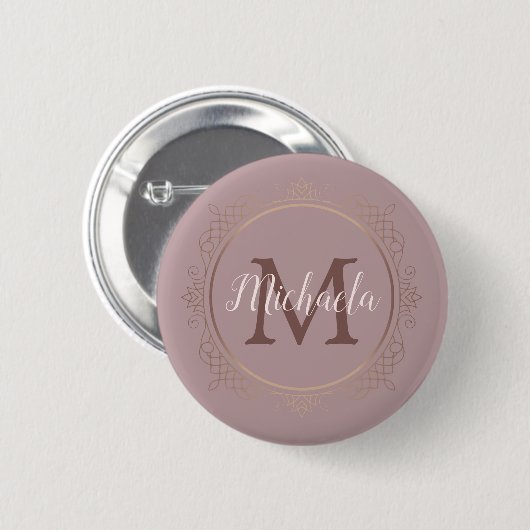 Badge Rond 5 Cm Monogramme Rose or élégant Modèle moderne (Devant & derrière)