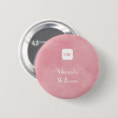 Badge Rond 5 Cm Monogramme rose pâle simple et chic avec nom (Devant & derrière)