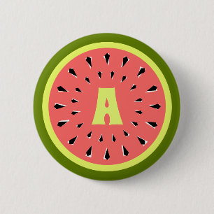 Badge Rond 5 Cm Monogramme rose pastèque