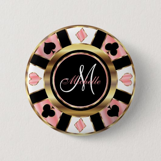 Badge Rond 5 Cm Monogramme Rose Poker Chip Design (Devant)