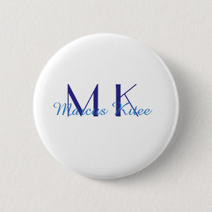Badge Rond 5 Cm monogramme simple minimaliste nom personnalisé ble