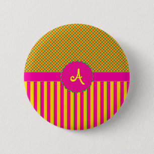 Badge Rond 5 Cm Monogramme Tartan Tutti Frutti Bouton jaune