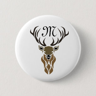 Badge Rond 5 Cm Monogramme tribal Red Stag