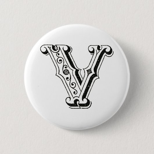 Badge Rond 5 Cm Monogramme V, lettre V, alphabet V, noir et blanc (Devant)