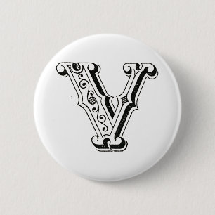 Badge Rond 5 Cm Monogramme V, lettre V, alphabet V, noir et blanc