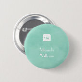 Badge Rond 5 Cm Monogramme vert à menthe simple et chic avec nom (Devant & derrière)