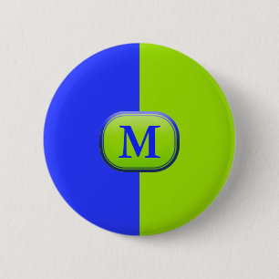 Badge Rond 5 Cm Monogramme vert bleu néon moderne