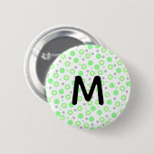 Badge Rond 5 Cm Monogramme Vert Crème Gris Points Polka (Devant & derrière)