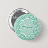Badge Rond 5 Cm Monogramme vert de menthe élégant avec nom (Devant & derrière)