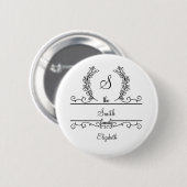 Badge Rond 5 Cm Monogrammed Personalized Family Name Script Leaves (Devant & derrière)