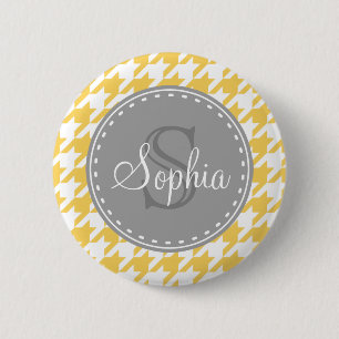Badge Rond 5 Cm Monogrammed Yellow White Houndstooth Pattern
