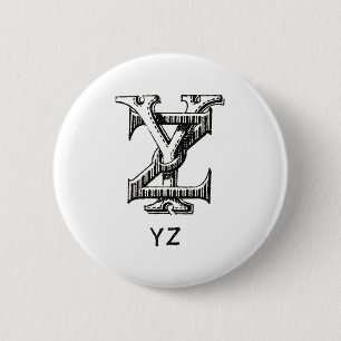 Badge Rond 5 Cm Monogrammes Y et Z, initiale Y et Z, lettre Y et Z