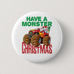 Badge Rond 5 Cm Monster Truck Noël Santa Claus Garçons Enfants